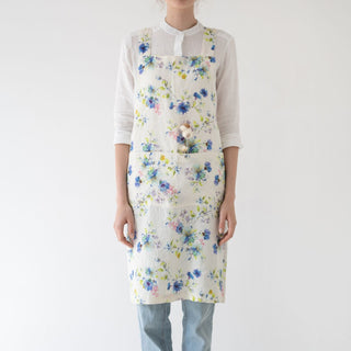 White Flowers Linen Crossback Apron - Linen Tales 