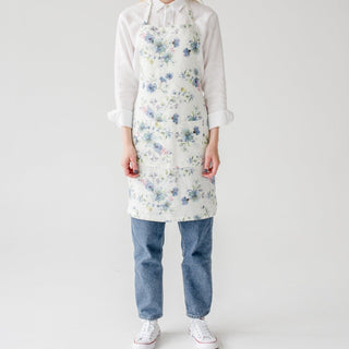 White Flowers Linen Daily Apron - Linen Tales 1